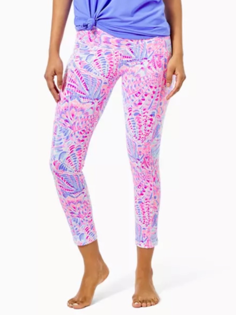 Lilly Pulitzer XS Luxletic Weekender Cropped Midi Leggings Blue Pink active wear